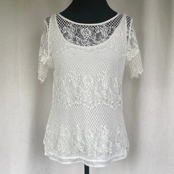 WHBM Lace Overlay Tee - Picture 1 of 6